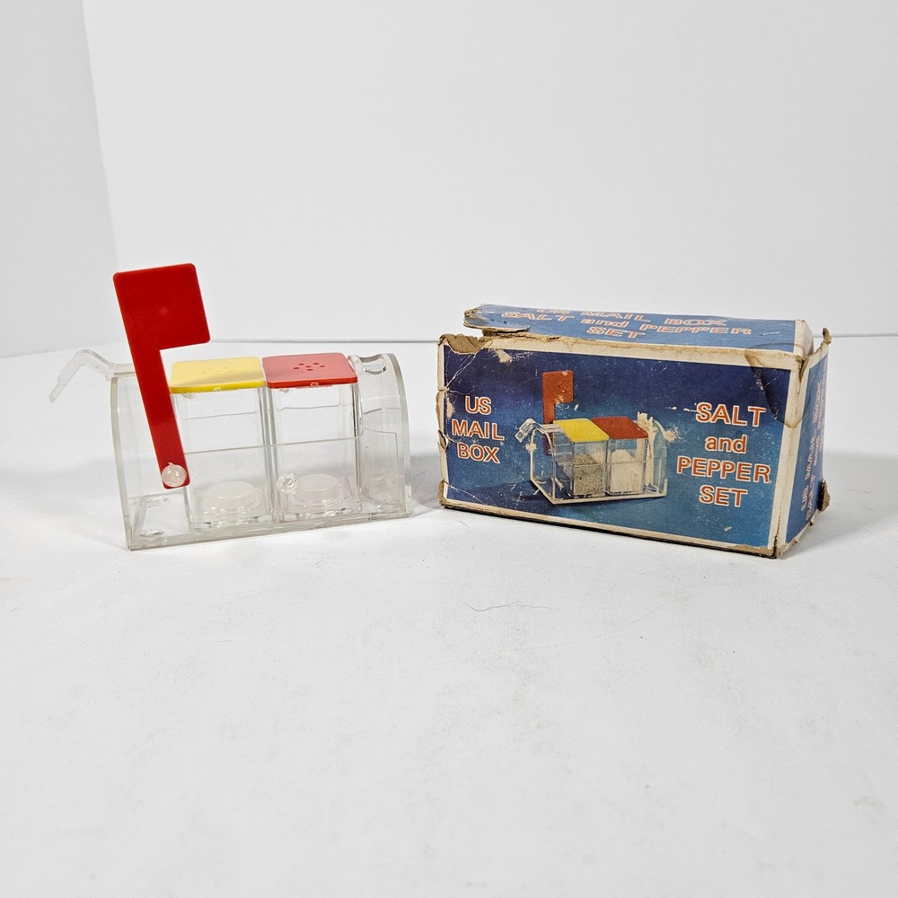 Vintage US Mail Box Salt and Pepper Shaker Set Clear Acrylic Retro Kitchenware